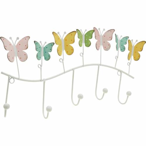 Product Spring decoration, hook rail with butterflies, metal decoration, decorative coat rack 36cm