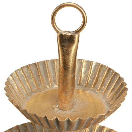 Product Small metal etagere 2-tier antique gold Ø13cm H16.5cm