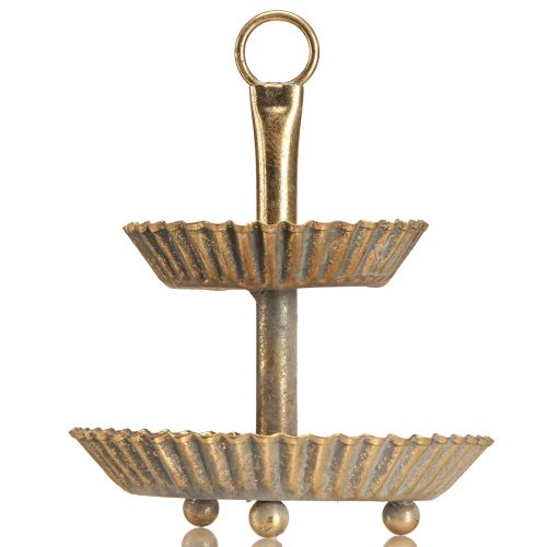 Product Small metal etagere 2-tier antique gold Ø13cm H16.5cm