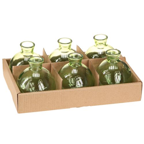 Product Small glass vases, bulbous mini vases, green, Ø7.5cm, H9cm, 6 pieces