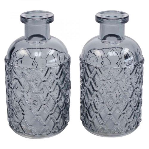 Small glass vase vase diamond pattern glass blue gray H12.5cm 6pcs