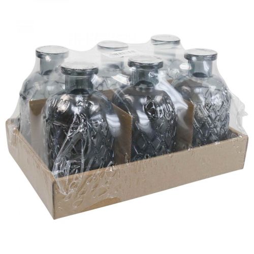 Floristik24 Small glass vase vase diamond pattern glass blue gray H12.5cm 6pcs