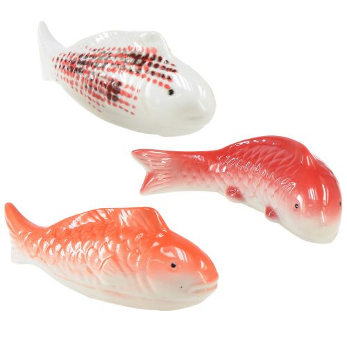 Koi Decoration Fish Ceramic Red White Floating 15cm 3pcs