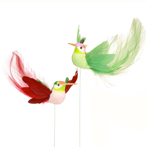 Product Hummingbird Decoration on Stick Turquoise Burgundy 13–15cmx9–10cm 6 pcs
