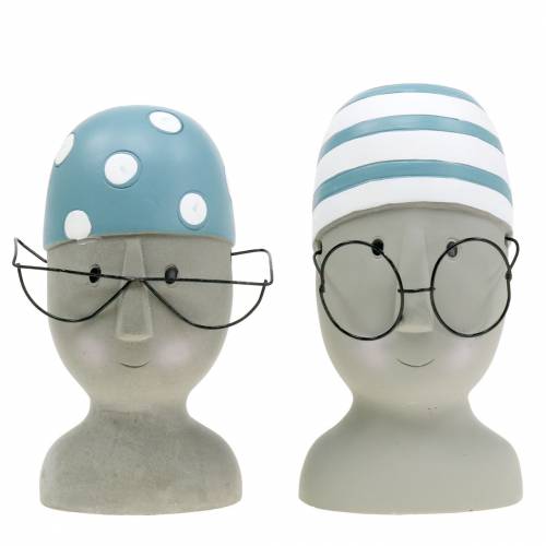 Floristik24 Decorative head swimmer with glasses and bathing cap blue white H15cm / 16cm 2pcs