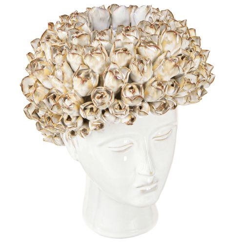 Head Vase Ceramic Vase with Roses White Brown Ø19cm H2.5cm