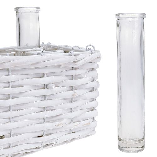 Basket square white with 6 test tubes 16cm x 17.5cm