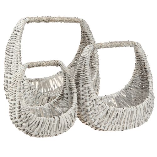 Basket with handle, wicker basket, washed grey, H43/34/27cm, set of 3