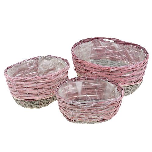 Basket oval set of 3 pink, nature