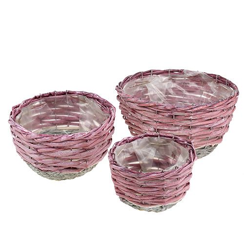 Floristik24 Basket round set of 3 Ø14cm - 24cm pink, natural