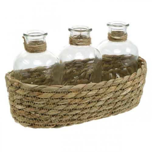 Floristik24 Decorative basket with 3 bottles table decoration seagrass natural 22×11.5×14cm