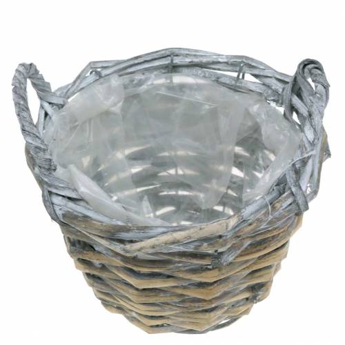 Floristik24 Wicker basket gray white Ø15.5cm high 10cm with handle