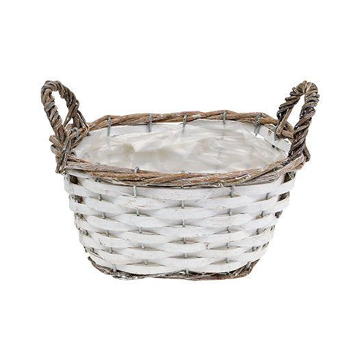 Basket with handles oval natural, white 20 x 14cm