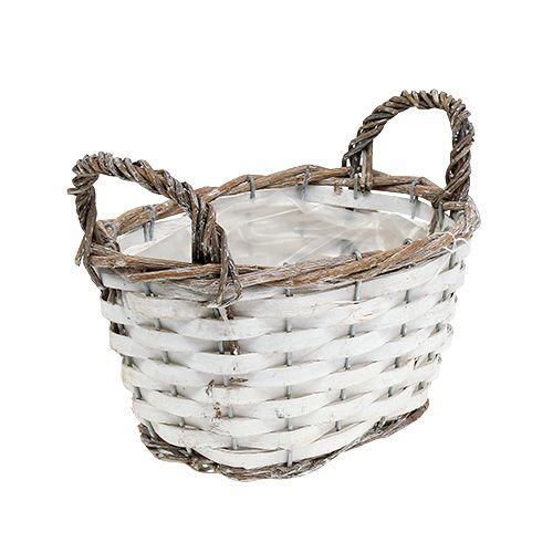 Floristik24 Basket with handles oval natural, white 20 x 14cm