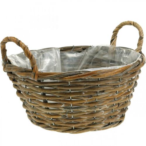 Product Planter, basket with handles Shabby Chic Natural, white washed H14cm Ø30cm