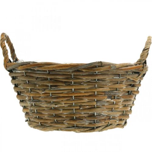 Product Planter, basket with handles Shabby Chic Natural, white washed H14cm Ø30cm