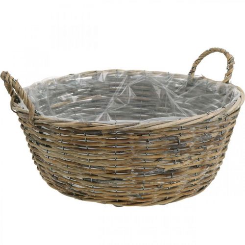 Product Basket with handles, braided wooden vessel, plant bowl natural, white washed H18.5cm Ø51cm