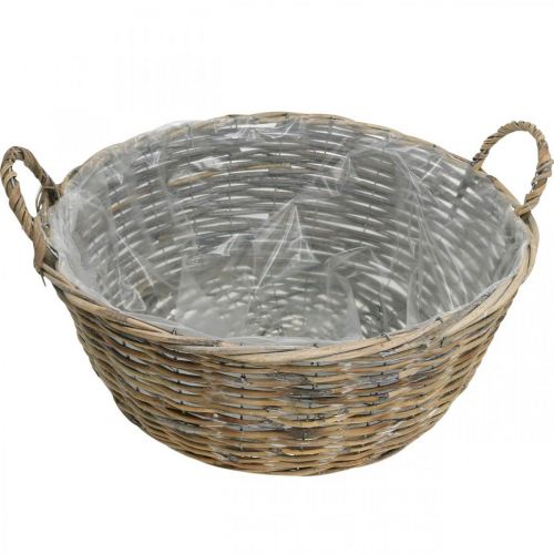 Product Basket with handles, braided wooden vessel, plant bowl natural, white washed H18.5cm Ø51cm