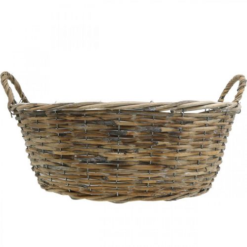 Product Basket with handles, braided wooden vessel, plant bowl natural, white washed H18.5cm Ø51cm
