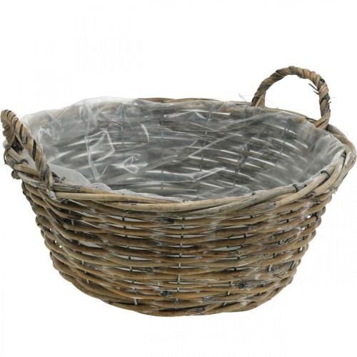 Floristik24 Basket with handles, planter, wicker shell natural, washed white H15cm Ø35cm