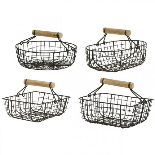 Product Metal basket with handle, basket for planting, wire basket variation brown, natural H10.5/12/13/11.5cm set of 4