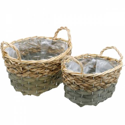 Basket braided oval plant basket nature, gray 29/24cm set of 2