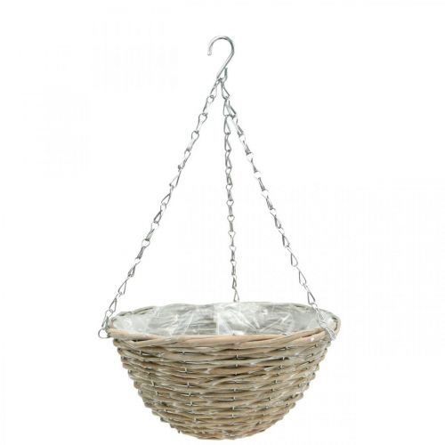 Plant bowl for hanging, braided hanging basket natural, washed white H15cm Ø30cm