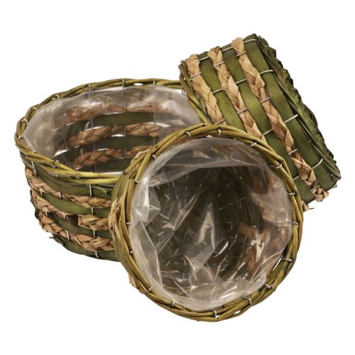 Floristik24 Basket round plant basket woven green wood Ø26/21/18cm set of 3