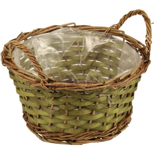 Floristik24 Basket round woven plant basket green with handles Ø28cm H17cm