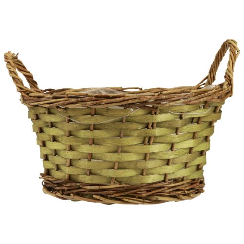 Floristik24 Basket round woven plant basket green with handles Ø28cm H17cm