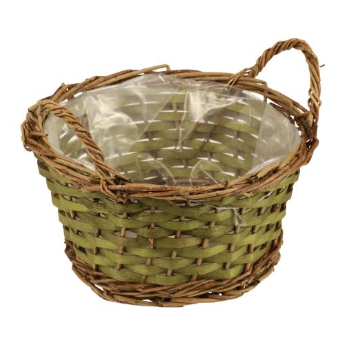 Basket round woven plant basket with handles green Ø24cm H17cm