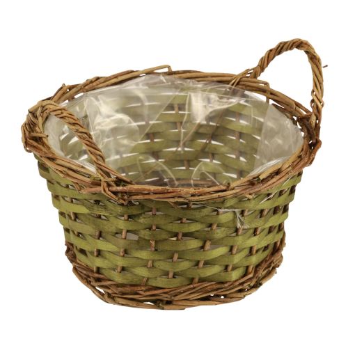 Floristik24 Basket round woven plant basket with handles green Ø24cm H17cm