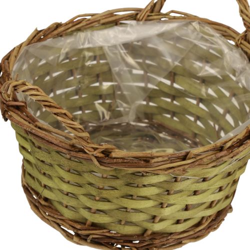 Product Basket round woven plant basket with handles green Ø24cm H17cm