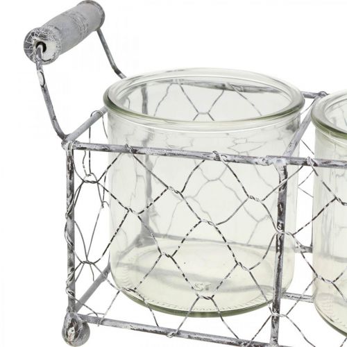 Floristik24 Vintage Wire Basket Whitened with Glass Vase Lantern 21×10.5cm