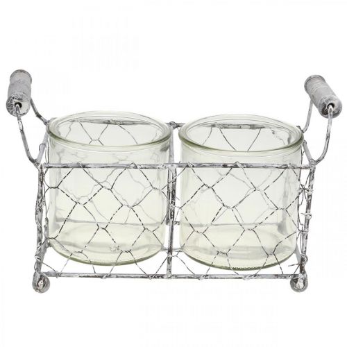 Floristik24 Vintage Wire Basket Whitened with Glass Vase Lantern 21×10.5cm