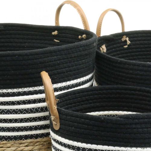 Product Handle basket, order helper, plant basket, utensil black and white, natural Ø32/28/23cm H30/25/19cm set of 3