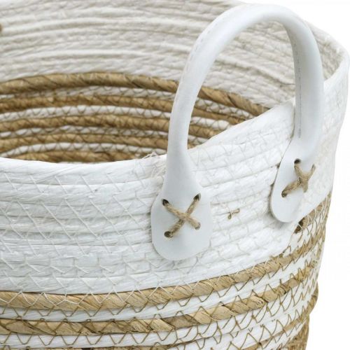 Product Basket for planting, utensil with handles, organizer white, natural Ø32/28/23cm H30/25/19cm set of 3