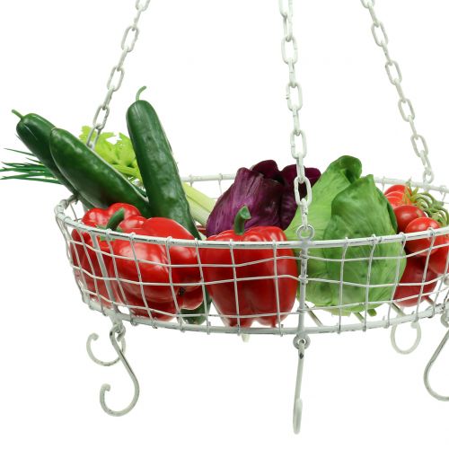 Product Kitchen hanger basket with hooks white Ø41cm