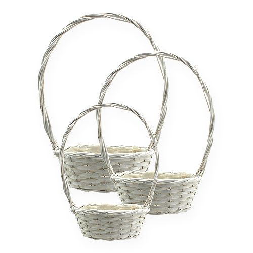 Floristik24 Basket set x 3 with handle round white Ø18, 23, 29cm