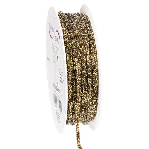 Shiny Black and Gold Cord for Gift Wrapping and Decoration, 3mm x 20m, Polyester