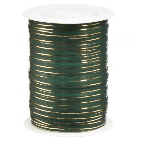 Curling ribbon gift ribbon green with gold stripes 10mm 250m