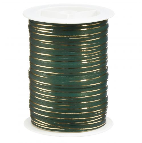 Curling ribbon gift ribbon green with gold stripes 5mm 250m