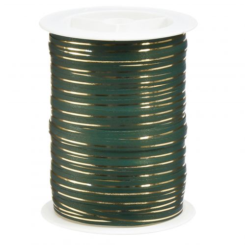 Floristik24 Curling ribbon gift ribbon green with gold stripes 10mm 250m