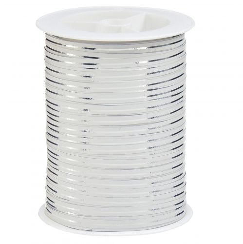 Floristik24 Curling ribbon gift ribbon white with silver stripe 10mm 250m