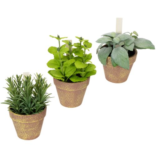 Product Artificial herb pot with decorative herbs for kitchen, garden, balcony or terrace, 15m³, 3 pieces