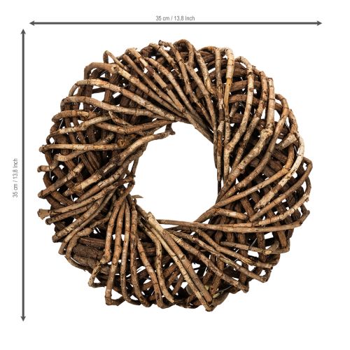 Wreath Made of Natural Branches and Rattan, Round, 35cm, Brown | Floristik24.co.uk