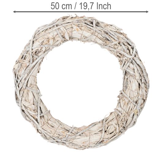 ProductName  
White Wooden Twig Wreath 50cm for Crafting and Decorating  

ProductDescription  
<div>  
<h2>White Wooden Twig Wreath for DIY and Decoration</h2>  
<p>This 50cm round twig wreath is crafted from natural wood and bark fibres with a subtle wh | Floristik24.co.uk