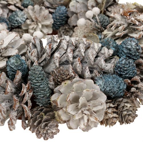 Product Cones wreath with glitter white, blue, natural Ø32cm