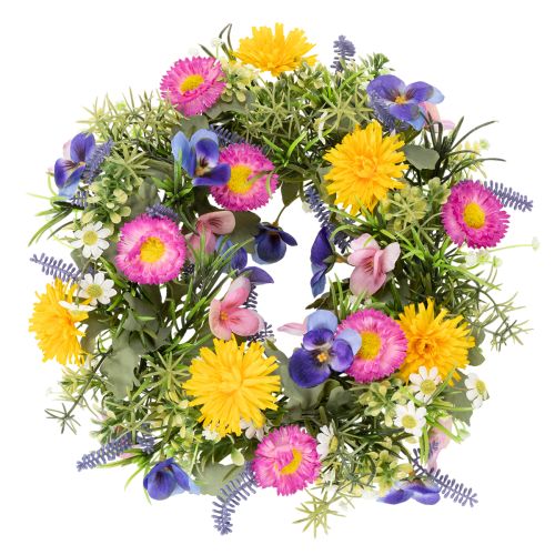 Artificial spring flower wreath for front door decoration, 30cm