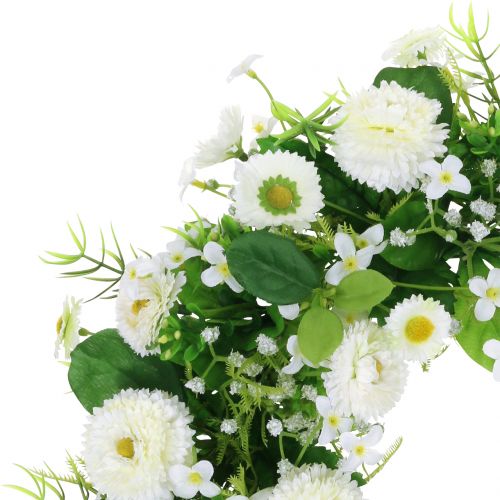 Product Flower wreath deco white Bellis door wreath silk flowers Ø30cm